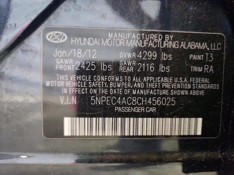 2012 HYUNDAI SONATA LIMITED  