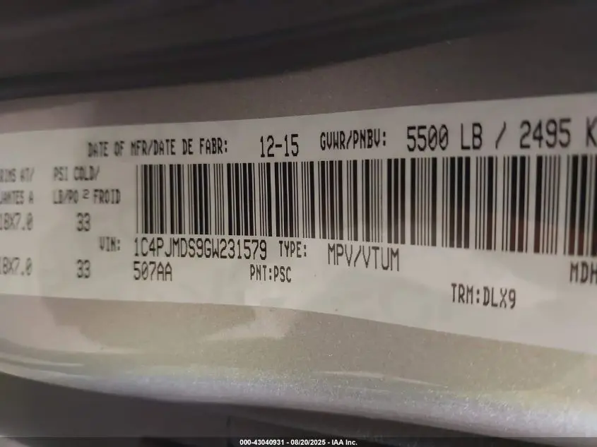 2016 JEEP CHEROKEE LIMITED