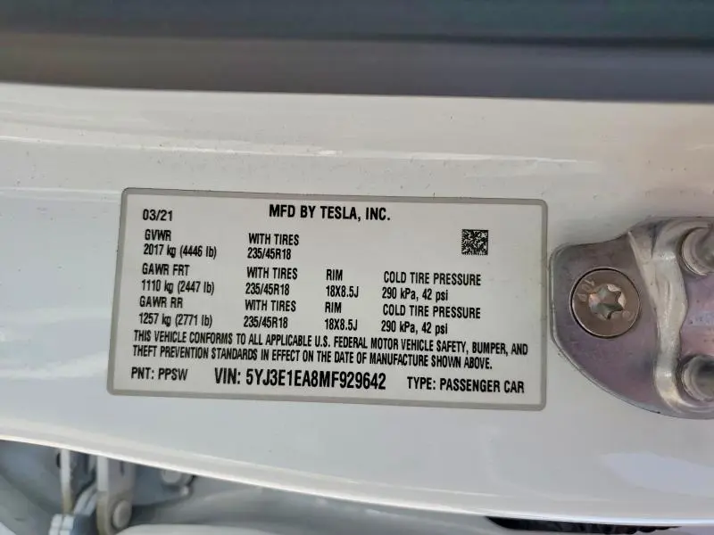 2021 TESLA MODEL 3   