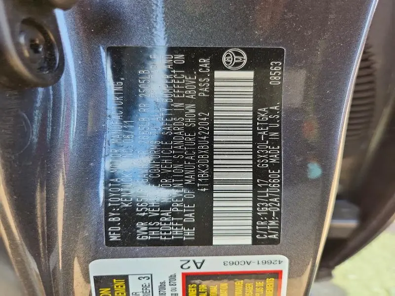 2011 TOYOTA AVALON BASE  