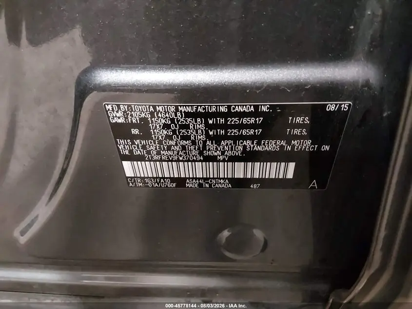 2015 TOYOTA RAV4 XLE