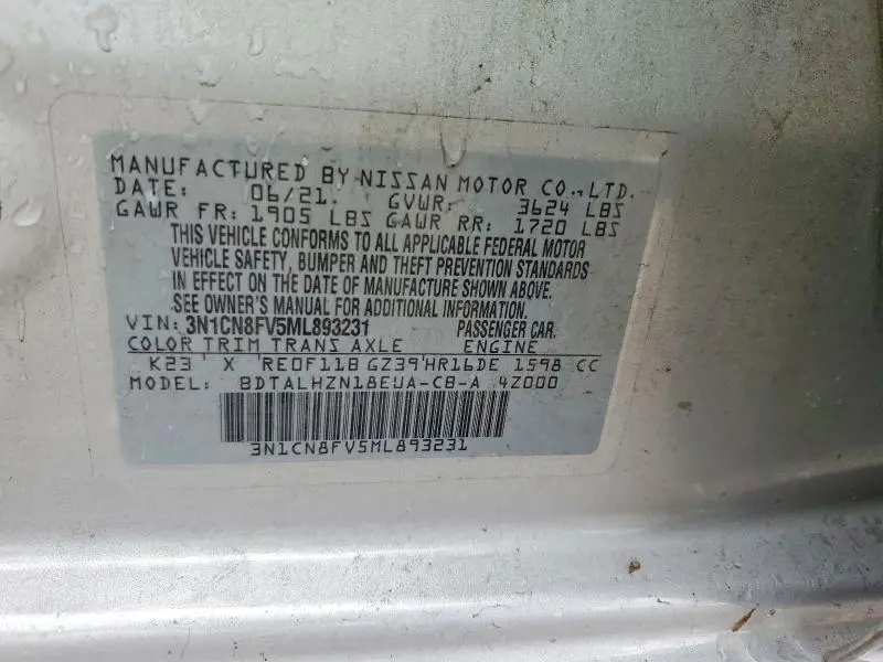 2021 NISSAN VERSA SR  