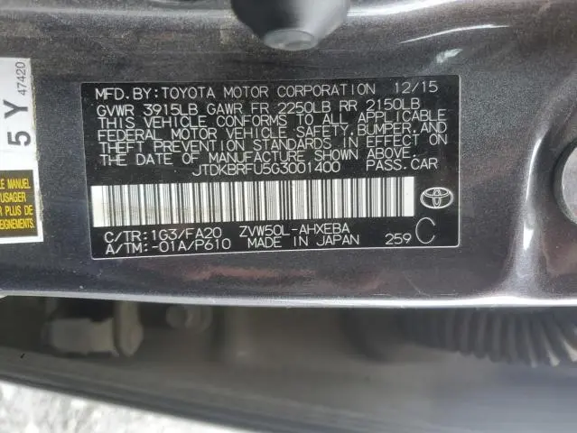 2016 TOYOTA PRIUS   