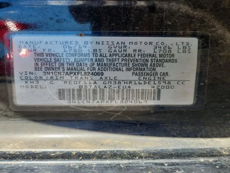 2015 NISSAN VERSA 1.6 S PLUS  