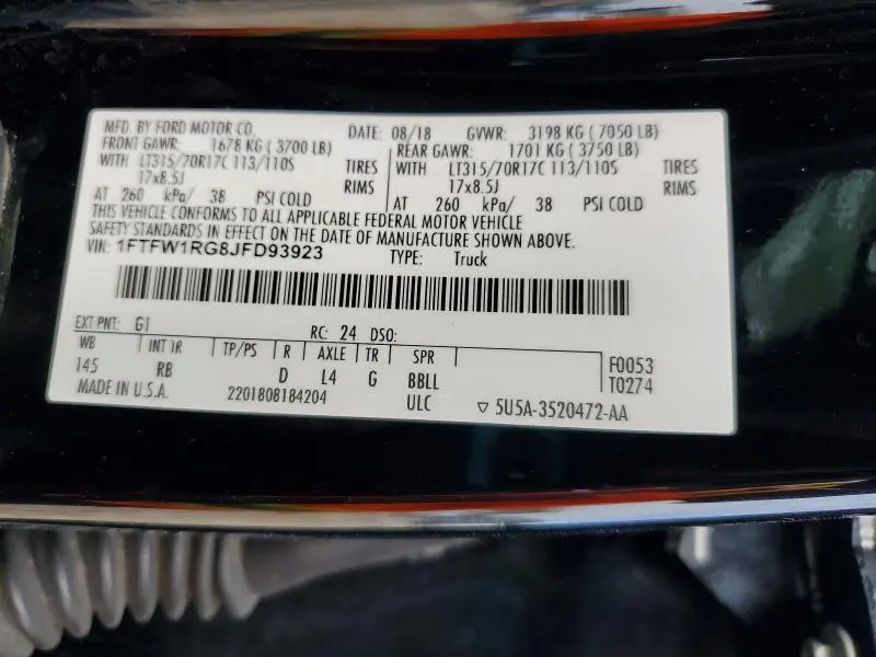 2018 FORD F150 RAPTOR  