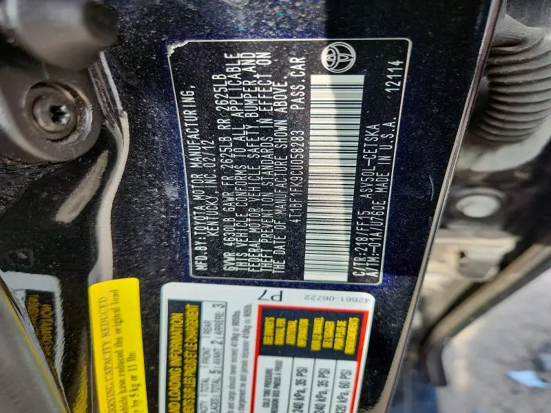 2012 TOYOTA CAMRY L  