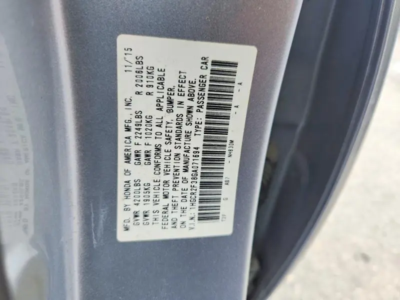 2016 HONDA ACCORD LX  