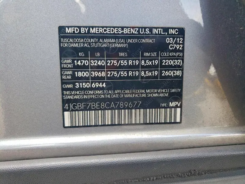 2012 MERCEDES-BENZ GL 450 4MATIC  