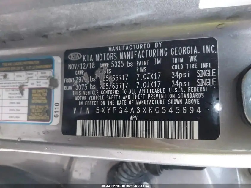 2019 KIA SORENTO 2.4L LX
