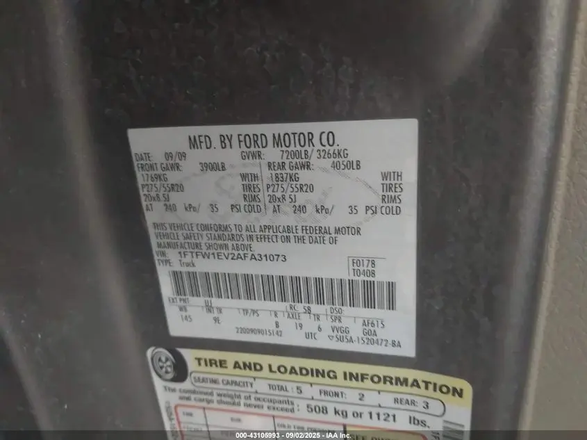 2010 FORD F-150 FX4/HARLEY-DAVIDSON/KING RANCH/LARIAT/PLATINUM/XL/XLT