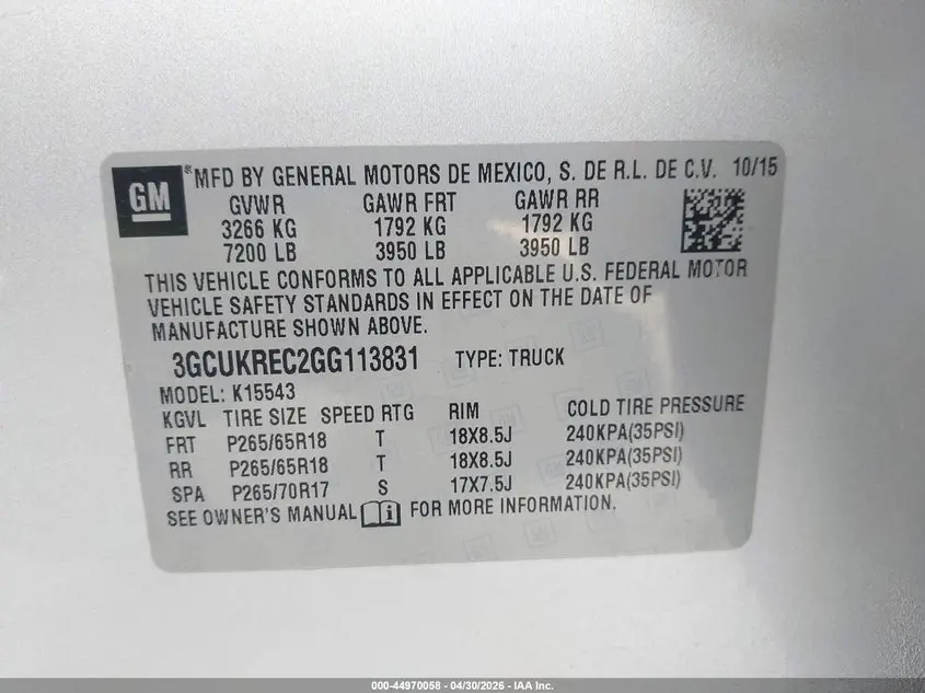 2016 CHEVROLET SILVERADO 1500 2LT
