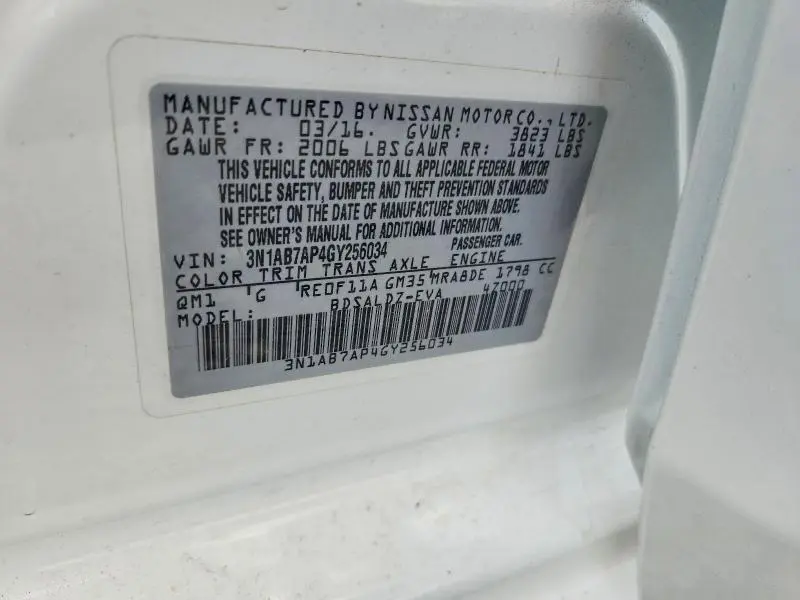 2016 NISSAN SENTRA SV  