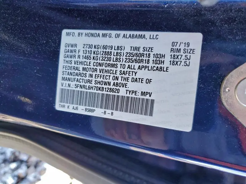 2019 HONDA ODYSSEY   