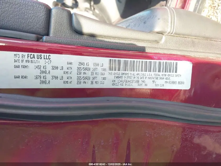 2017 JEEP GRAND CHEROKEE LIMITED 4X4