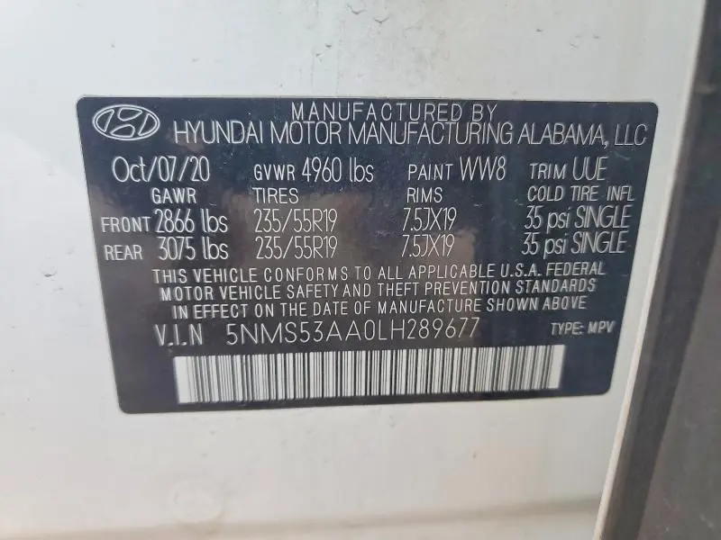 2020 HYUNDAI SANTA FE LIMITED 2.0T  