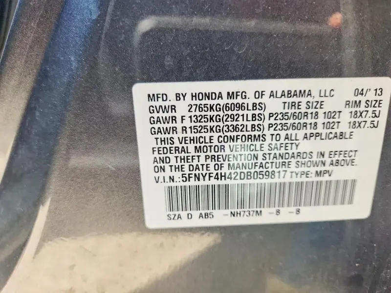 2013 HONDA PILOT EX  