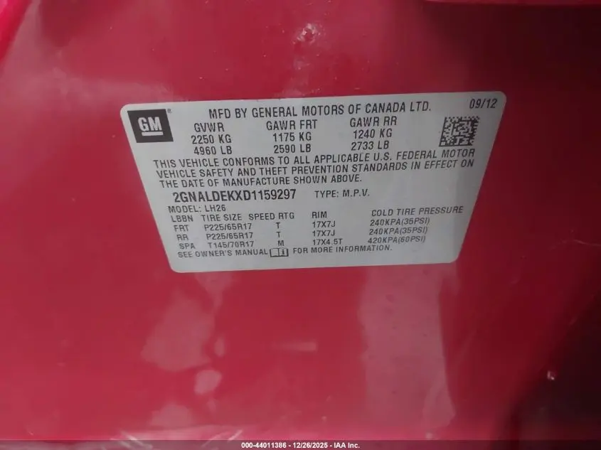 2013 CHEVROLET EQUINOX 1LT