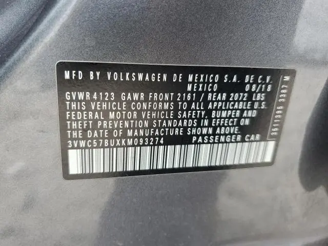 2019 VOLKSWAGEN JETTA S  