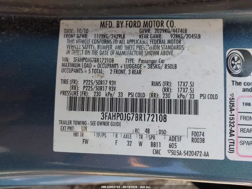 2011 FORD FUSION SEL