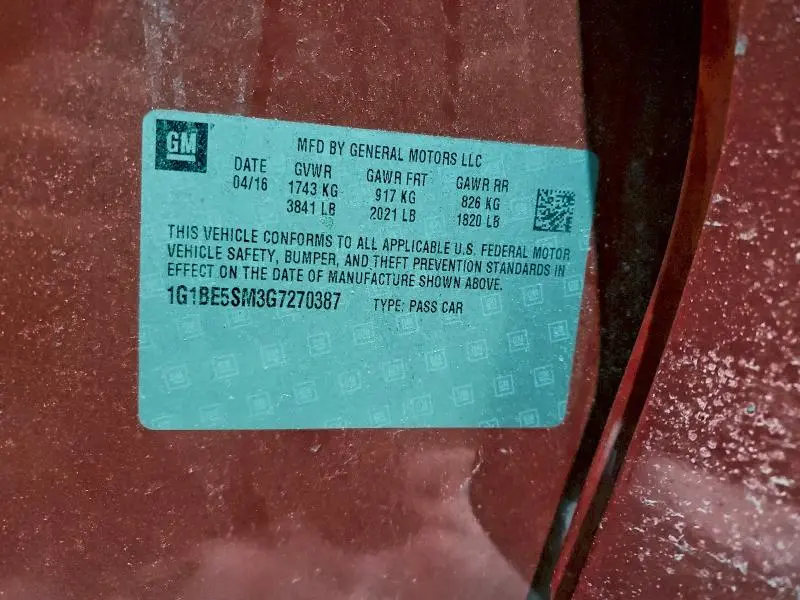 2016 CHEVROLET CRUZE LT  