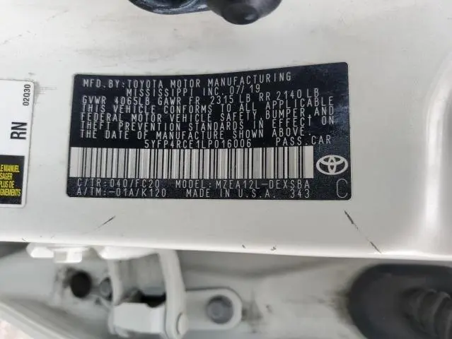 2020 TOYOTA COROLLA SE  