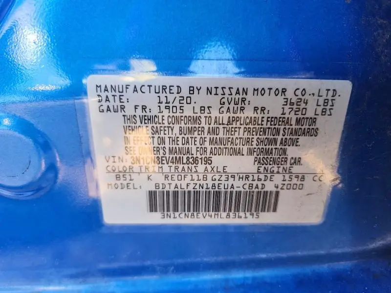 2021 NISSAN VERSA SV  