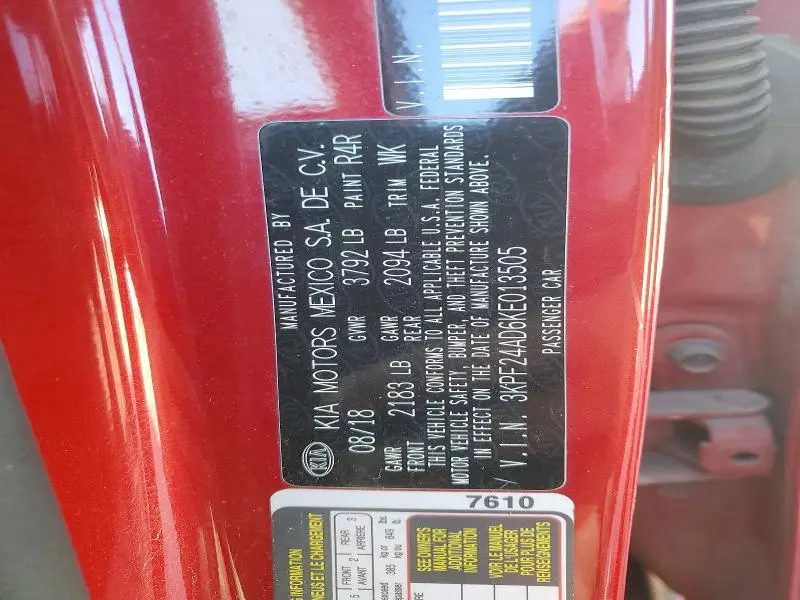 2019 KIA FORTE LXS  