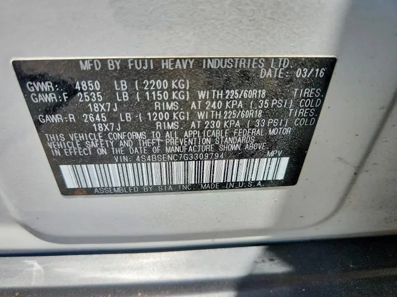 2016 SUBARU OUTBACK 3.6R LIMITED  