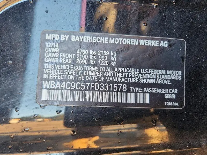 2015 BMW 428 XI GRAN COUPE SULEV  