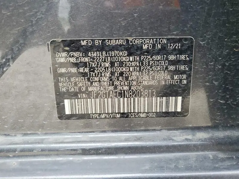 2022 SUBARU CROSSTREK PREMIUM  