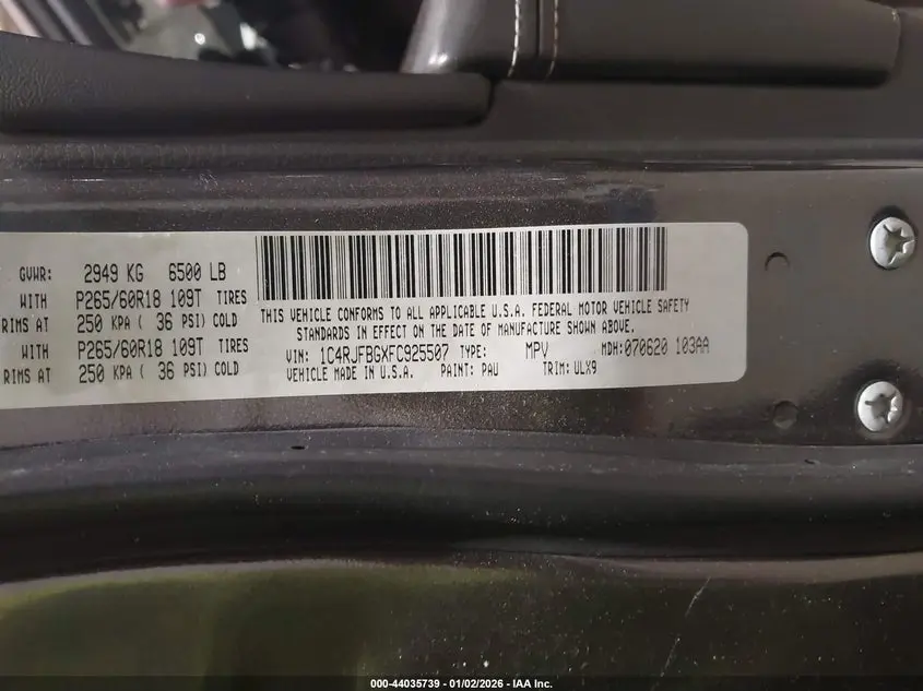 2015 JEEP GRAND CHEROKEE LIMITED