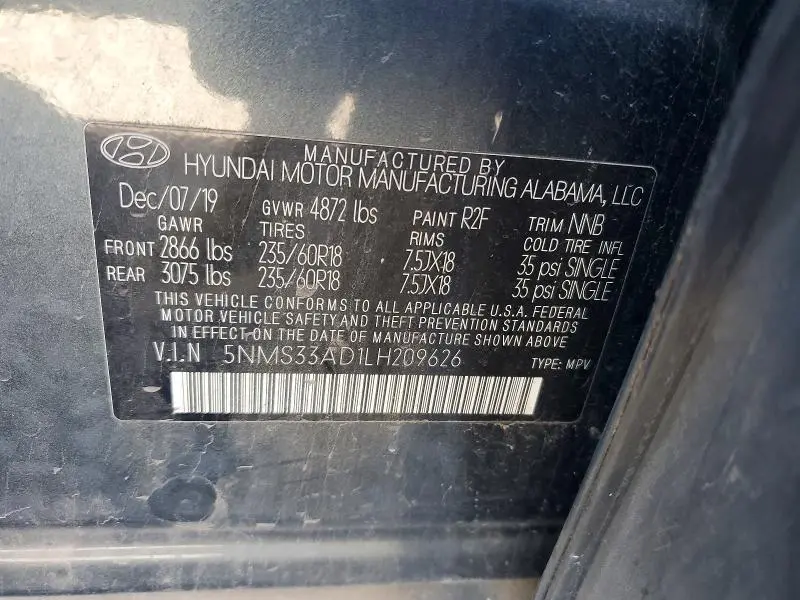 2020 HYUNDAI SANTA FE SEL  