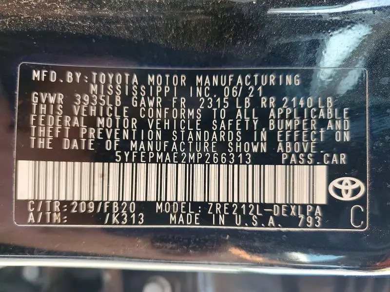 2021 TOYOTA COROLLA LE  