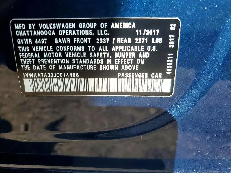 2018 VOLKSWAGEN PASSAT S  