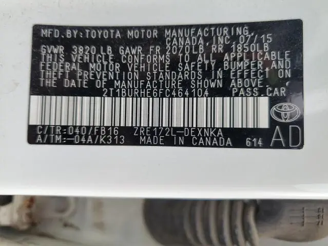 2015 TOYOTA COROLLA L  