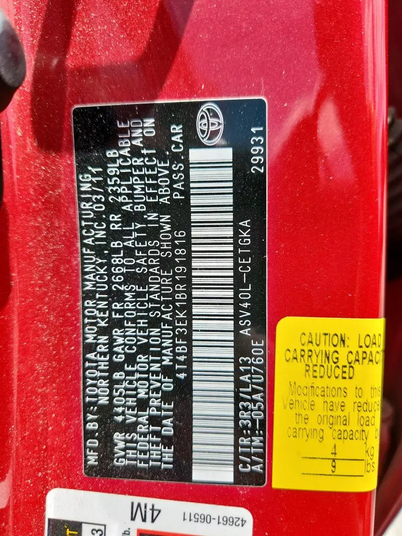 2011 TOYOTA CAMRY BASE