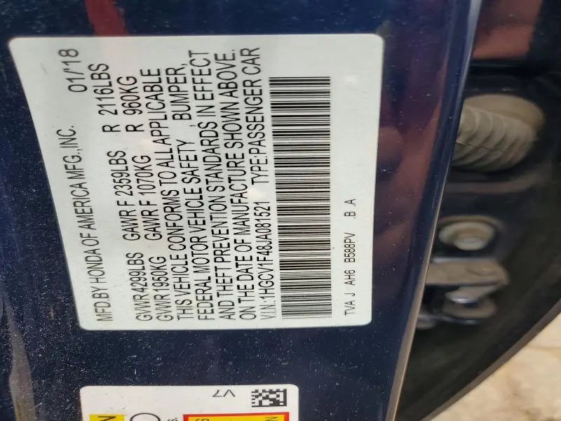 2018 HONDA ACCORD EX  