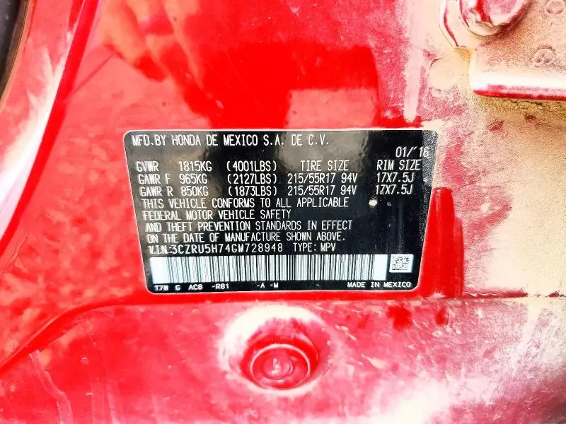 2016 HONDA HR-V EXL  