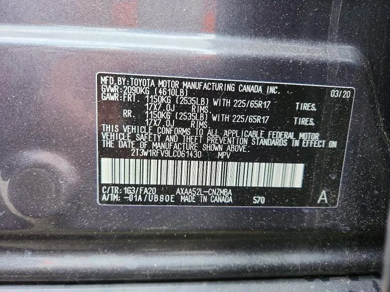 2020 TOYOTA RAV4 XLE  