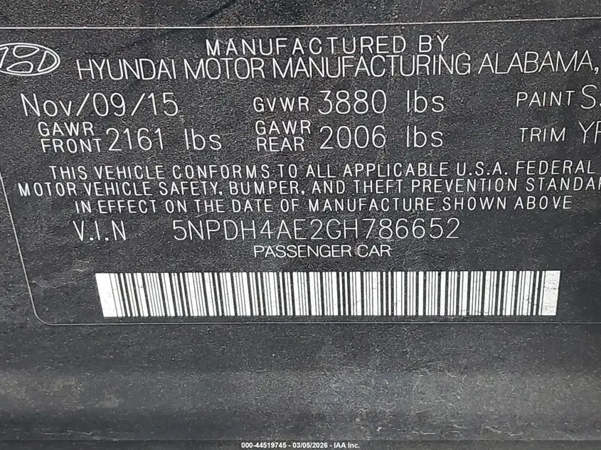 2016 HYUNDAI ELANTRA SE