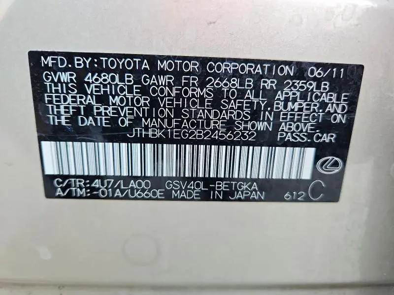 2011 LEXUS ES 350 BASE  