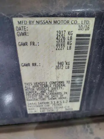 2017 NISSAN ALTIMA 2.5  