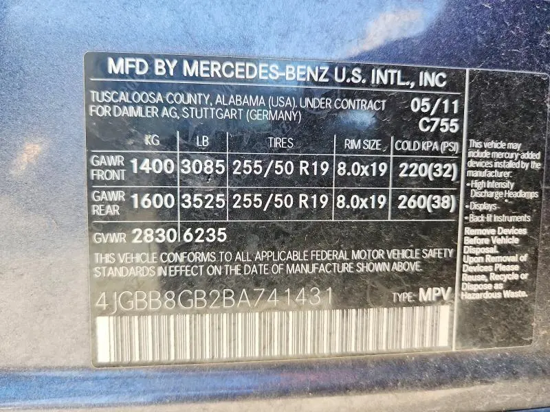 2011 MERCEDES-BENZ ML   