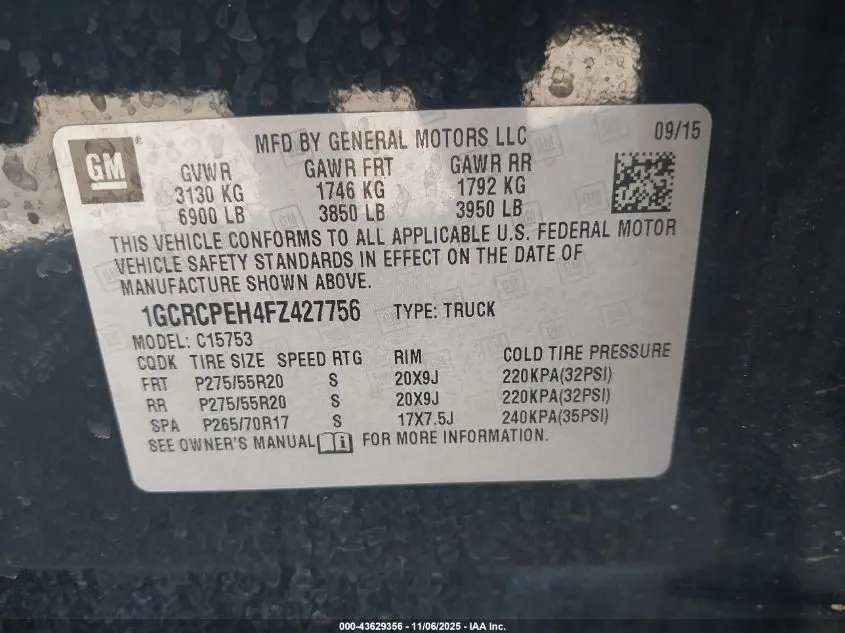 2015 CHEVROLET SILVERADO 1500 WT