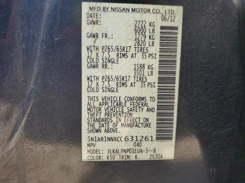 2012 NISSAN PATHFINDER S  