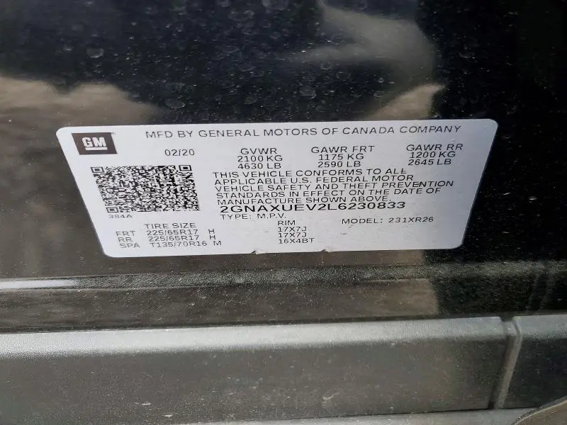 2020 CHEVROLET EQUINOX LT  