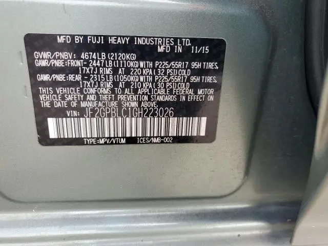 2016 SUBARU CROSSTREK 2.0I HYBRID TOURING  