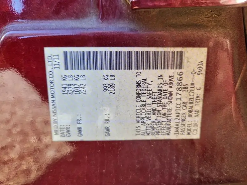 2012 NISSAN ALTIMA BASE  