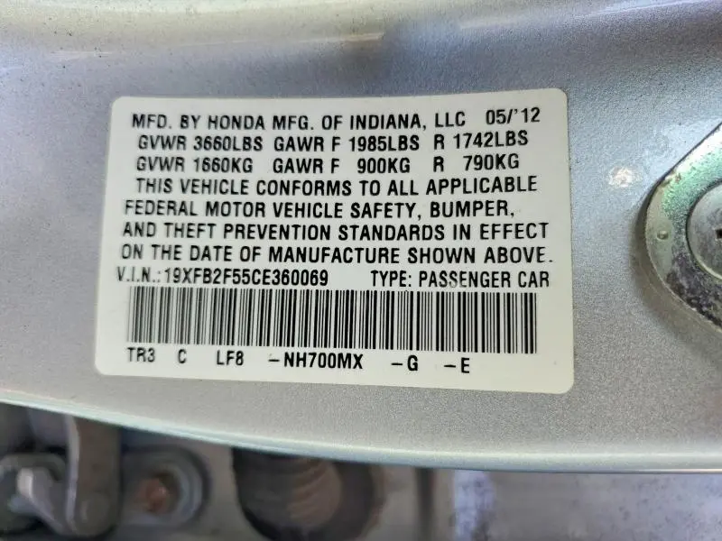 2012 HONDA CIVIC LX  