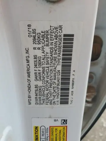 2018 HONDA ACCORD EXL  
